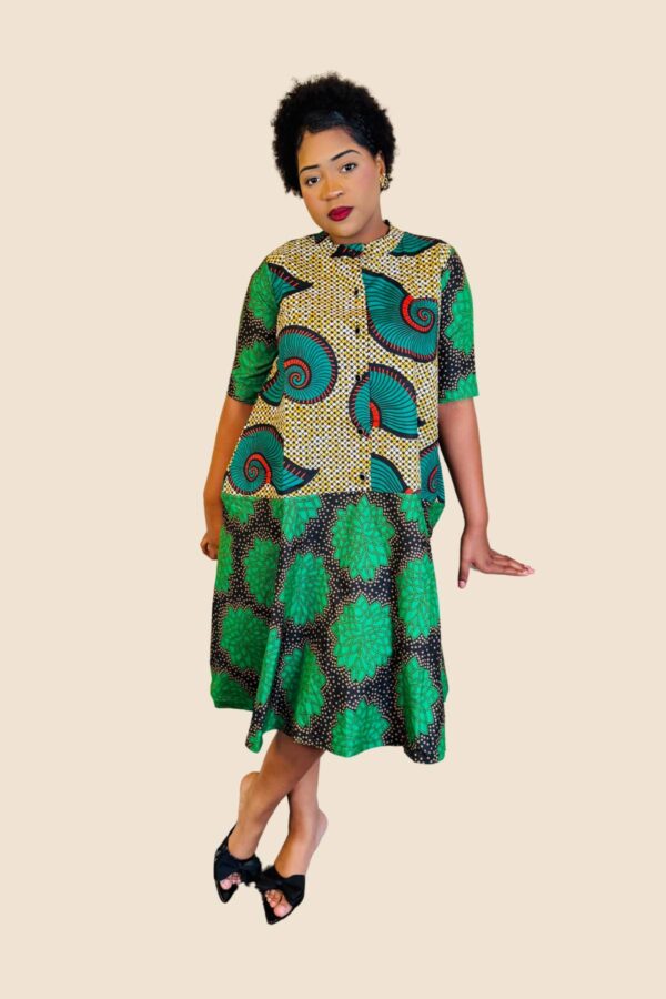 kaine- mid flare- dress- green combo-1200x1800p-02 kaine- mid flare- dress- green combo-1200x1800p-02