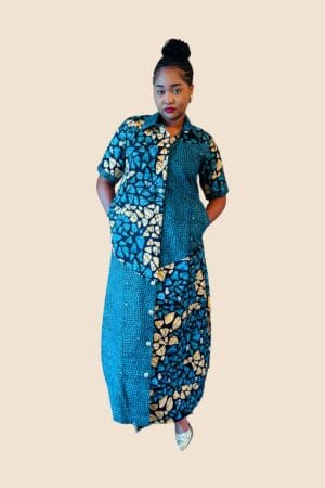 Mina Maxi Shirt Dress - Peach Combo